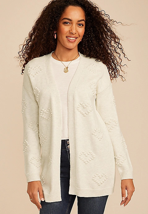 Heart Bobble Open Front Cardigan | Maurices