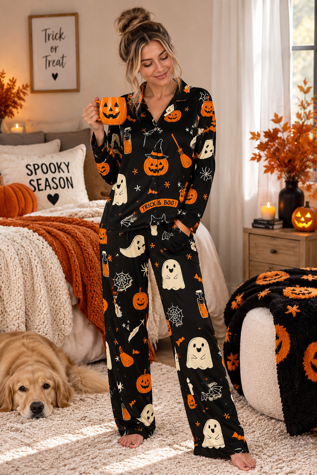 This Amazon Halloween pajama set is for the girls who want to be spooky AND cozy. 🖤🎃 The black button-down top and matching pants are covered in pumpkins, ghosts, bats, spiderwebs, potions, and all the cutest Halloween details. Perfect for chilly October nights, Halloween movie marathons, decorating the house, fall mornings, or just living in Halloween PJs all season long.Amazon Halloween pajamas, Halloween pajamas women, Halloween PJs, spooky season pajamas, ghost pajamas, pumpkin pajamas, skeleton pajamas, matching couple Halloween pajamas, matching family Halloween pajamas, cozy Halloween outfits, Halloween loungewear, cute Halloween pajamas, Halloween outfit ideas, October outfits, fall pajamas
#HalloweenPajamas #AmazonPajamas #HalloweenPJsWomen #SpookyPajamas #PumpkinPajamas #GhostPajamas #AmazonHalloweenFinds #HalloweenLoungewear #SpookySeason #OctoberOutfits #CozyFallPajamas #HalloweenStyle 

 #LTKootd #LTKSeasonal #LTKU