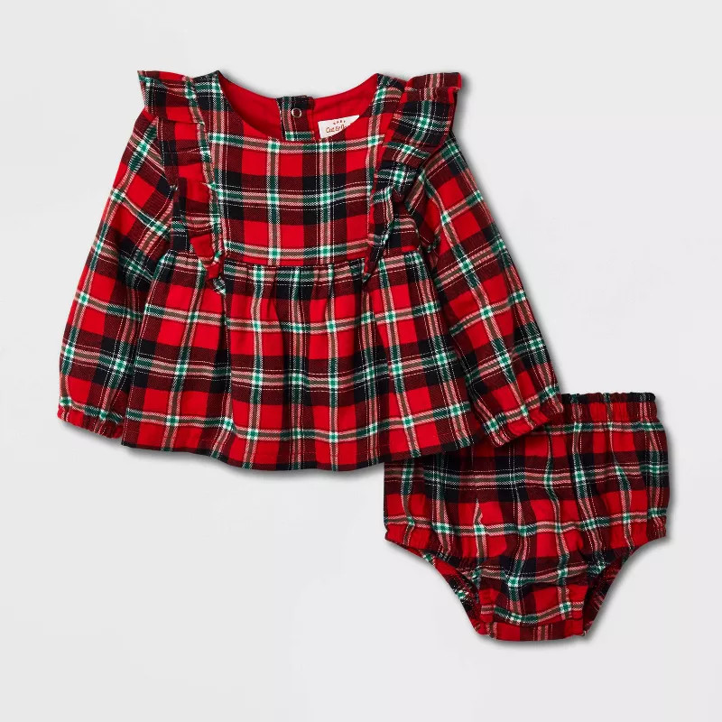 Baby Girls' Flannel Plaid Top & Bottom Set - Cat & Jack™ Red 0-3M | Target