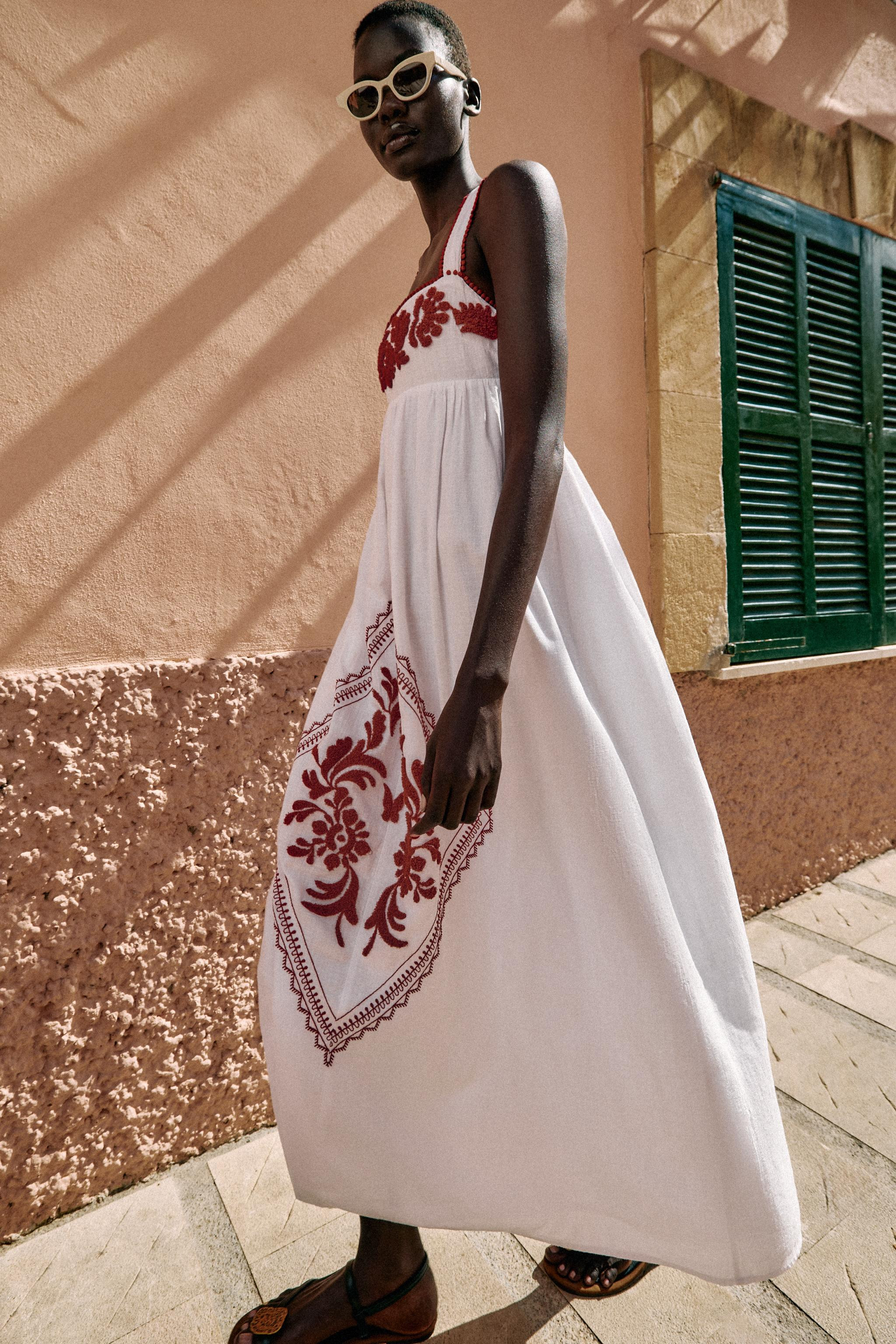 EMBROIDERED TEXTURED MIDI DRESS | Zara US