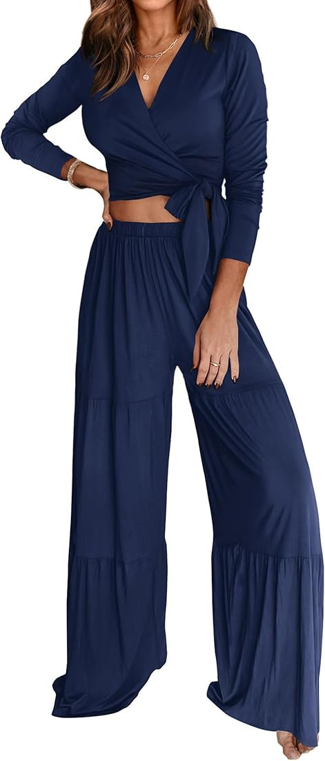 KIRUNDO Women's Two Piece Outfits Sweatsuits Tracksuit Long Sleeve Cropped Zip Up Hoodie Jacket S... | Amazon (US)