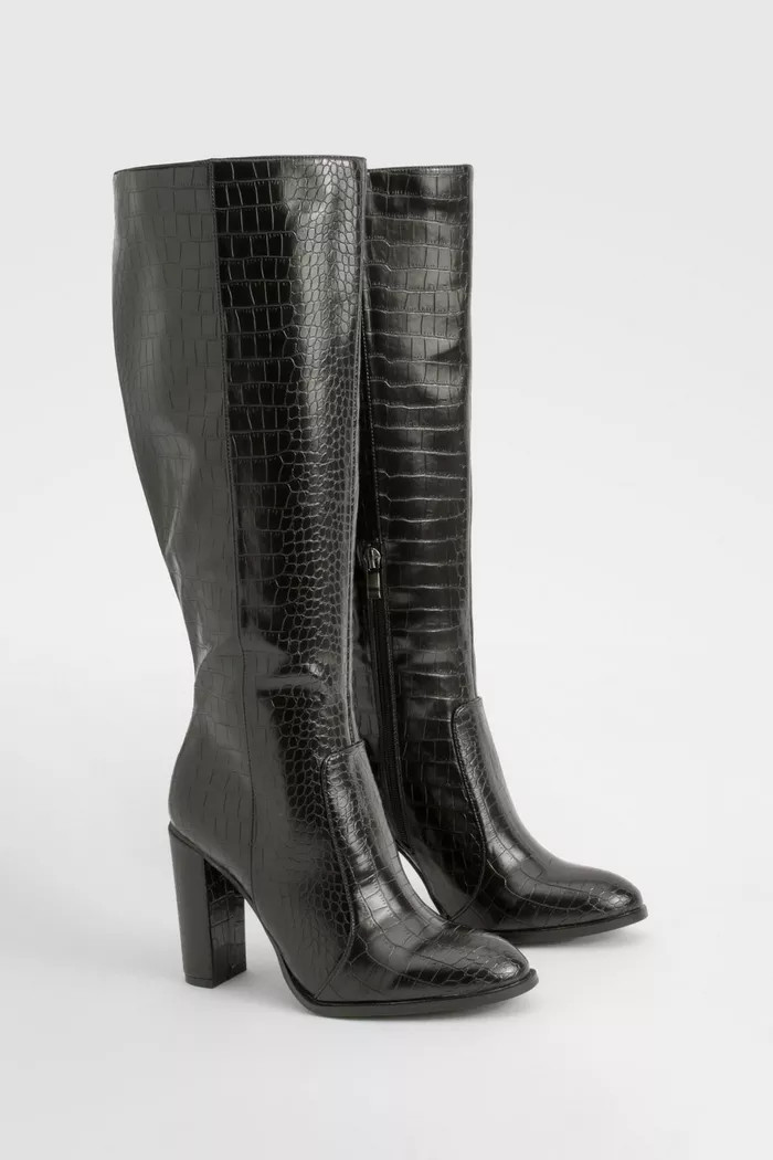 Round Toe Knee High Croc Boots | Boohoo.com (UK & IE)
