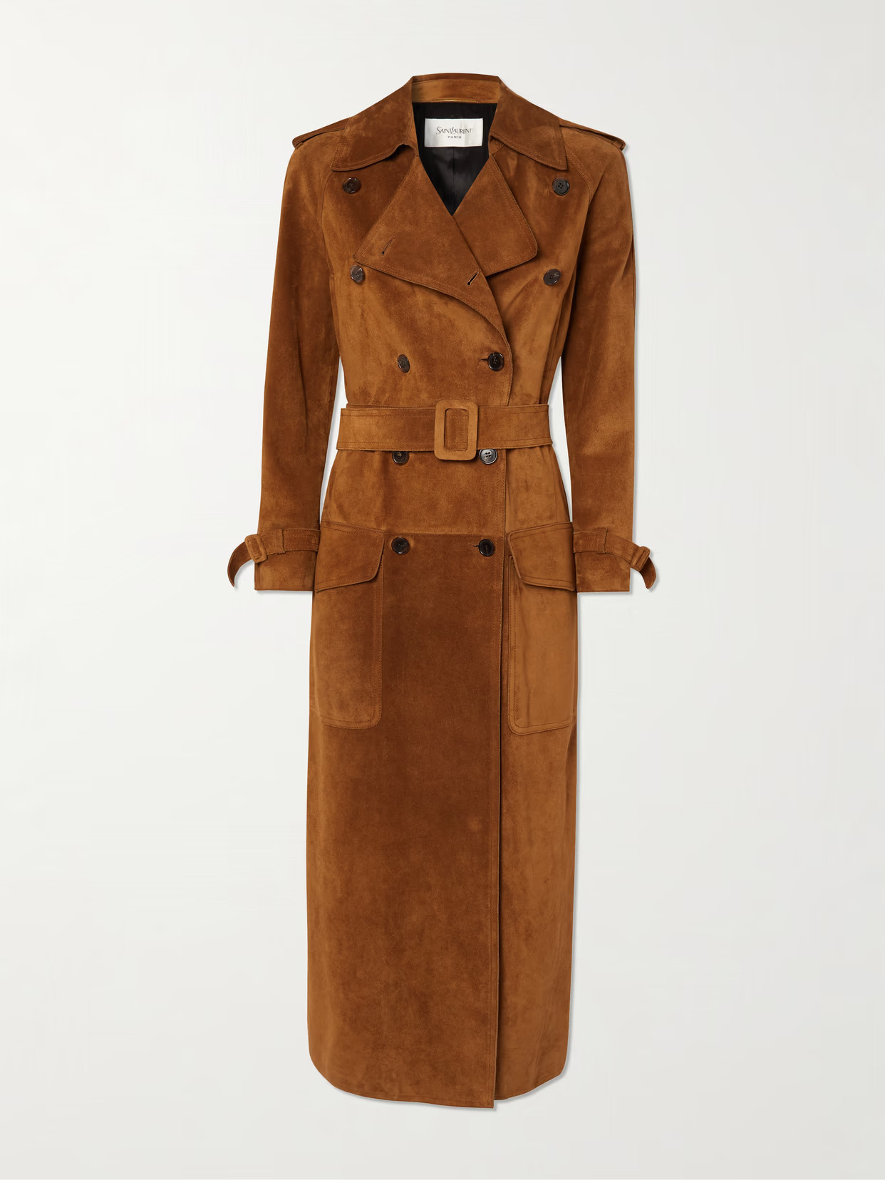 SAINT LAURENT - Suede Trench Coat - Brown | NET-A-PORTER (US)