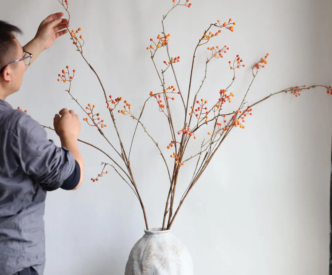 55" Faux Orange Berry Branch Stem, Decorative Plant Stem, Minimalist Style, Artificial Plant, Off... | Etsy (US)