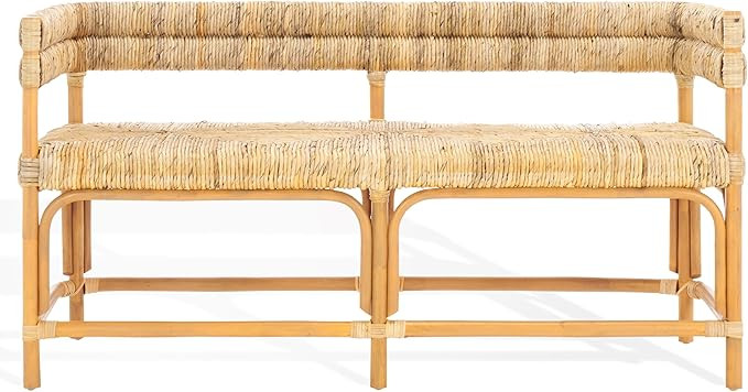 SAFAVIEH Couture Collection Elexa Tropical Coastal Natural Rattan Banana Woven Bench (Fully Assem... | Amazon (US)