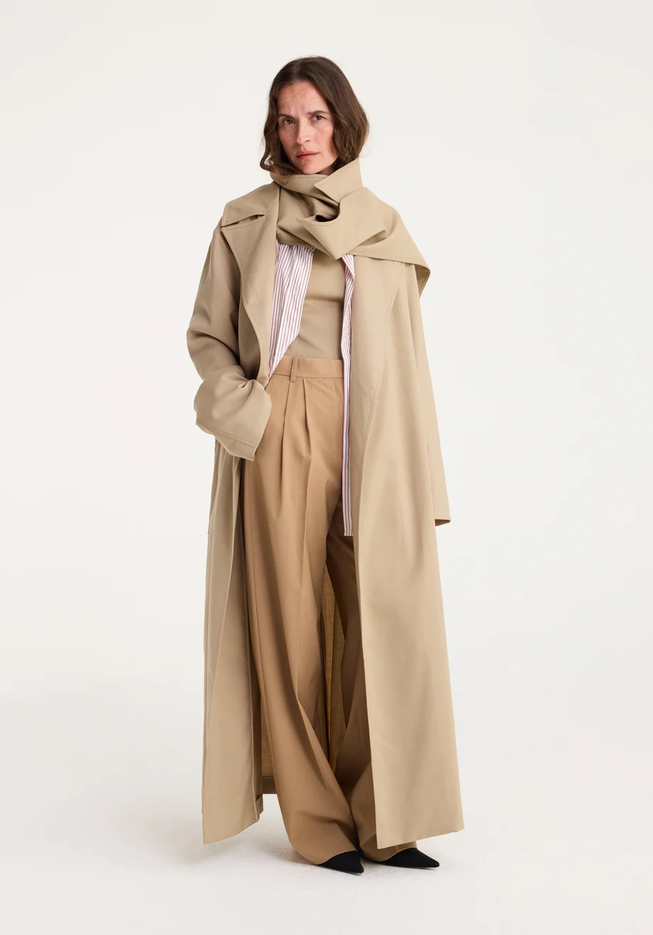 belted trench coat with double collar | oat beige | Rohe