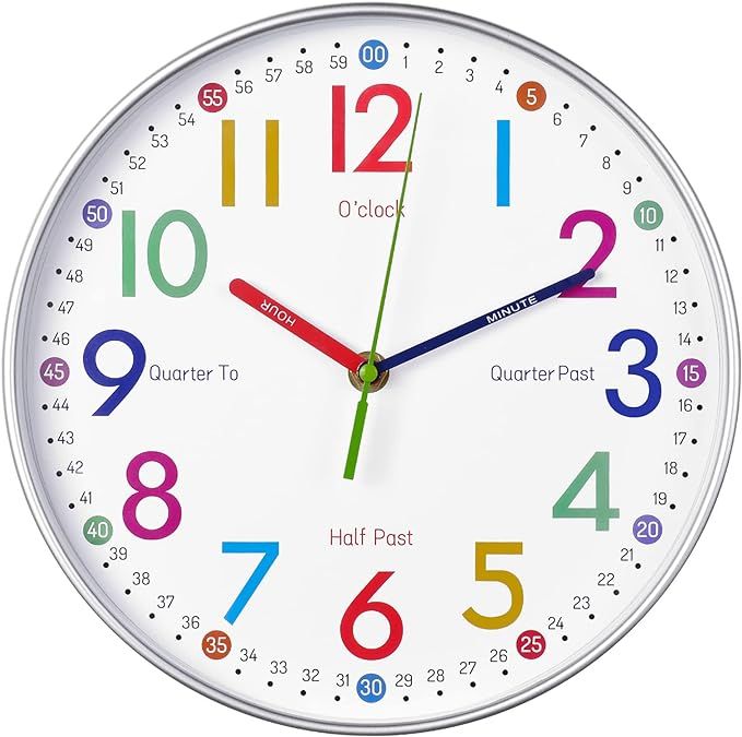Telling Time Teaching Clock - Learning Clock for Kids - Kids Wall Clocks for Bedrooms - Kids Wall... | Amazon (US)