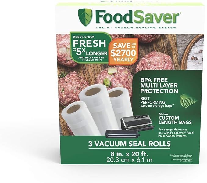 FoodSaver 8" x 20' Vacuum Seal Roll with BPA-Free Multilayer Construction for Food Preservation, ... | Amazon (US)