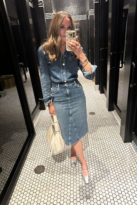 Happy hour outfit! Rails long sleeve denim dress with silver ballet flats and slouchy bag. Work outfit, spring outfit, midi dress

#LTKworkwear #LTKover40 #LTKsalealert