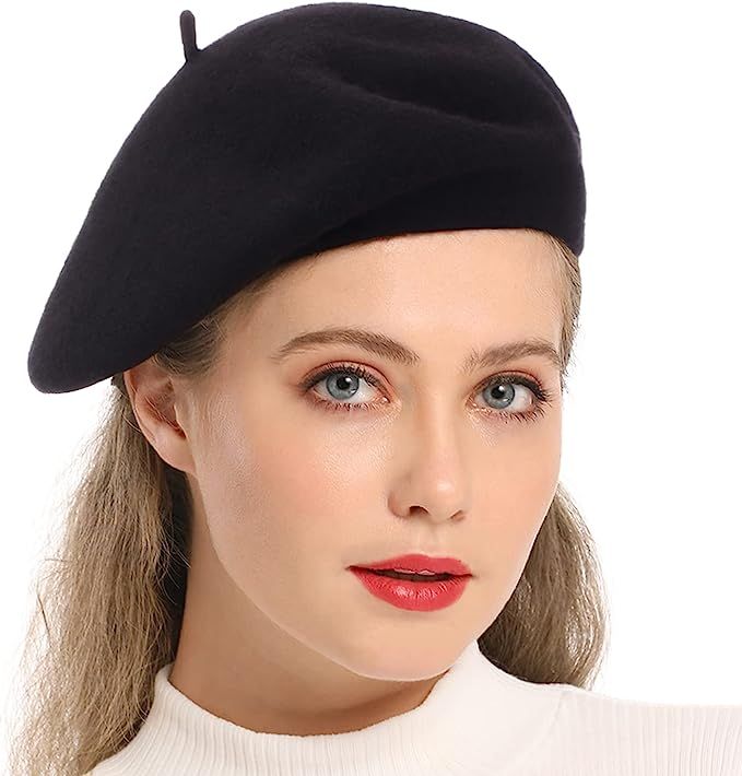 Wheebo Wool Beret Hat,Solid Color French Style Winter Warm Cap for Women Girls Lady | Amazon (US)