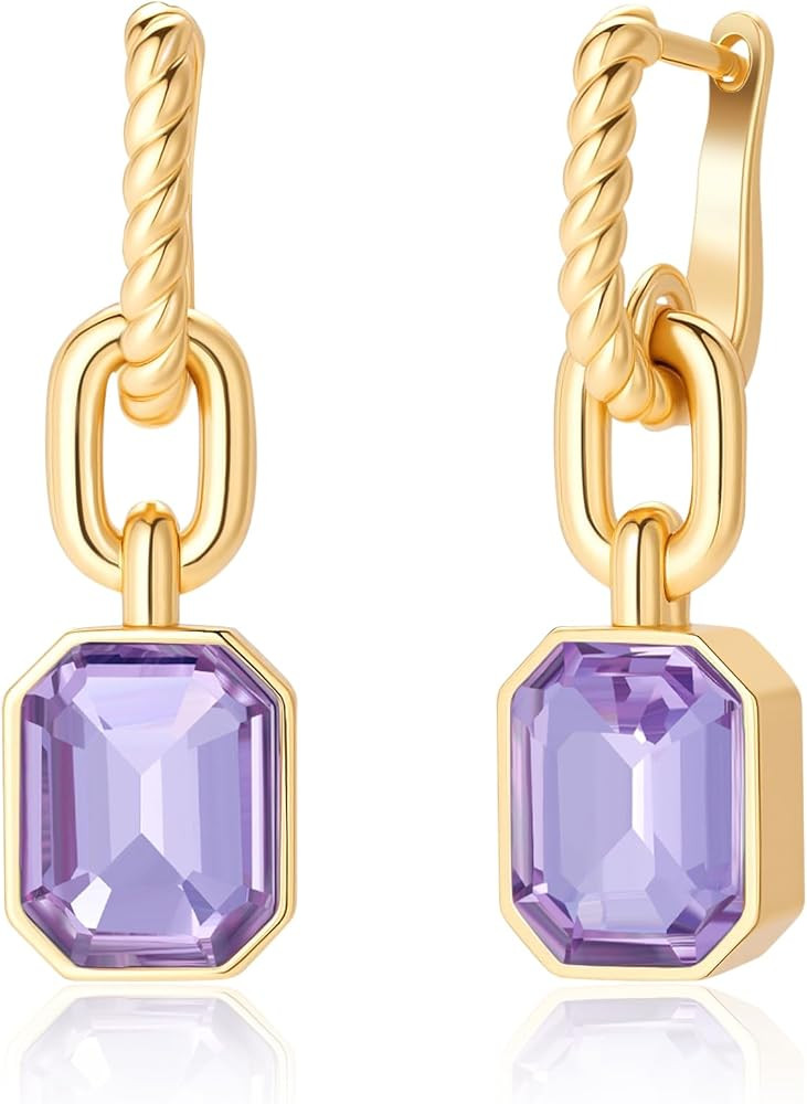 Birthstone Crystal Dangle Drop Earrings, 18K Gold Plated Huggie Hoop Hypoallergenic Earring Jewel... | Amazon (US)