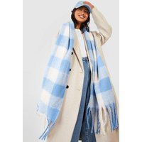 Womens Flannel Chunky Knit Scarf - Blue - One Size | boohoo (US & Canada)
