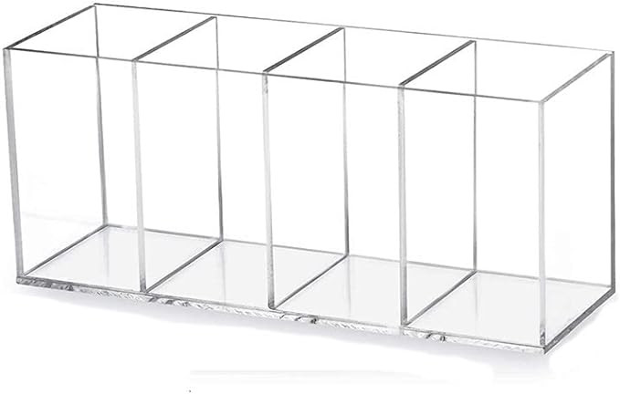 HSYMQ Acrylic Pen Holder 4 Compartments Clear Pencil Holder Organizer Makeup Brush Holder | Amazon (US)