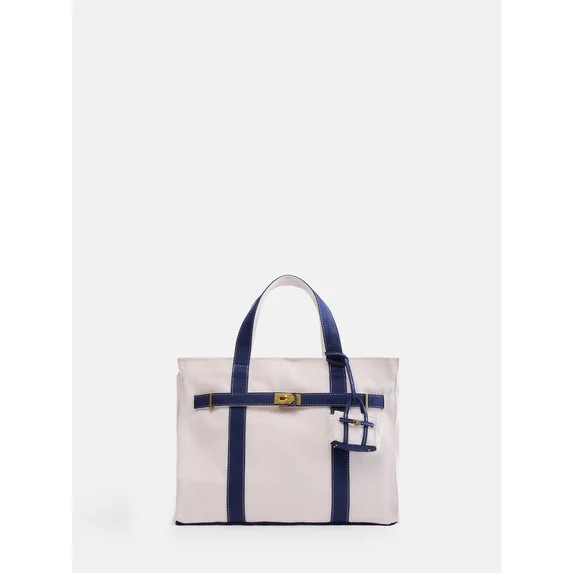 Free Assembly Women's Canvas Tote Handbag with Tote Charm, Natural/Navy | Walmart (US)