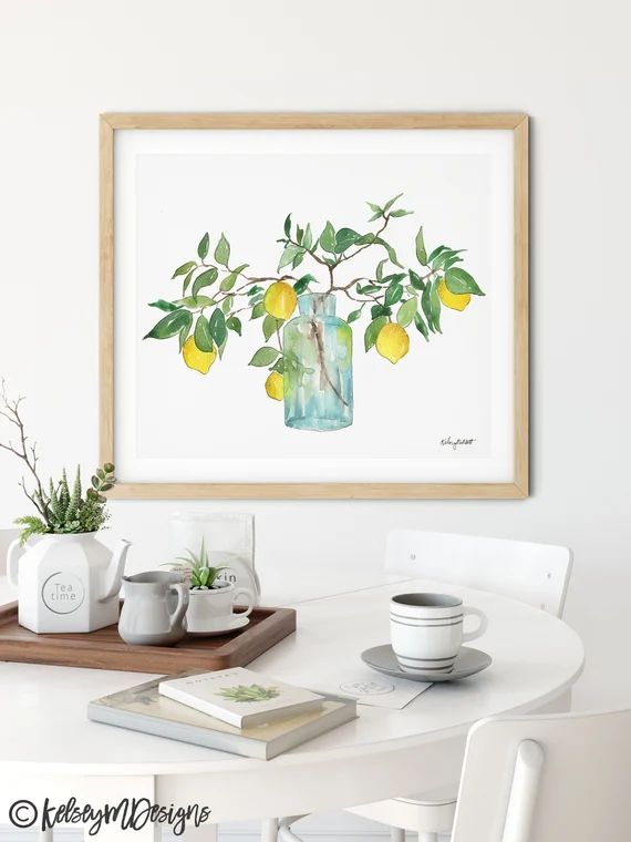 Lemon Print, Fruit and Botanical Watercolor Painting, Kitchen Wall art, Lemon Illustration, Kitch... | Etsy (US)