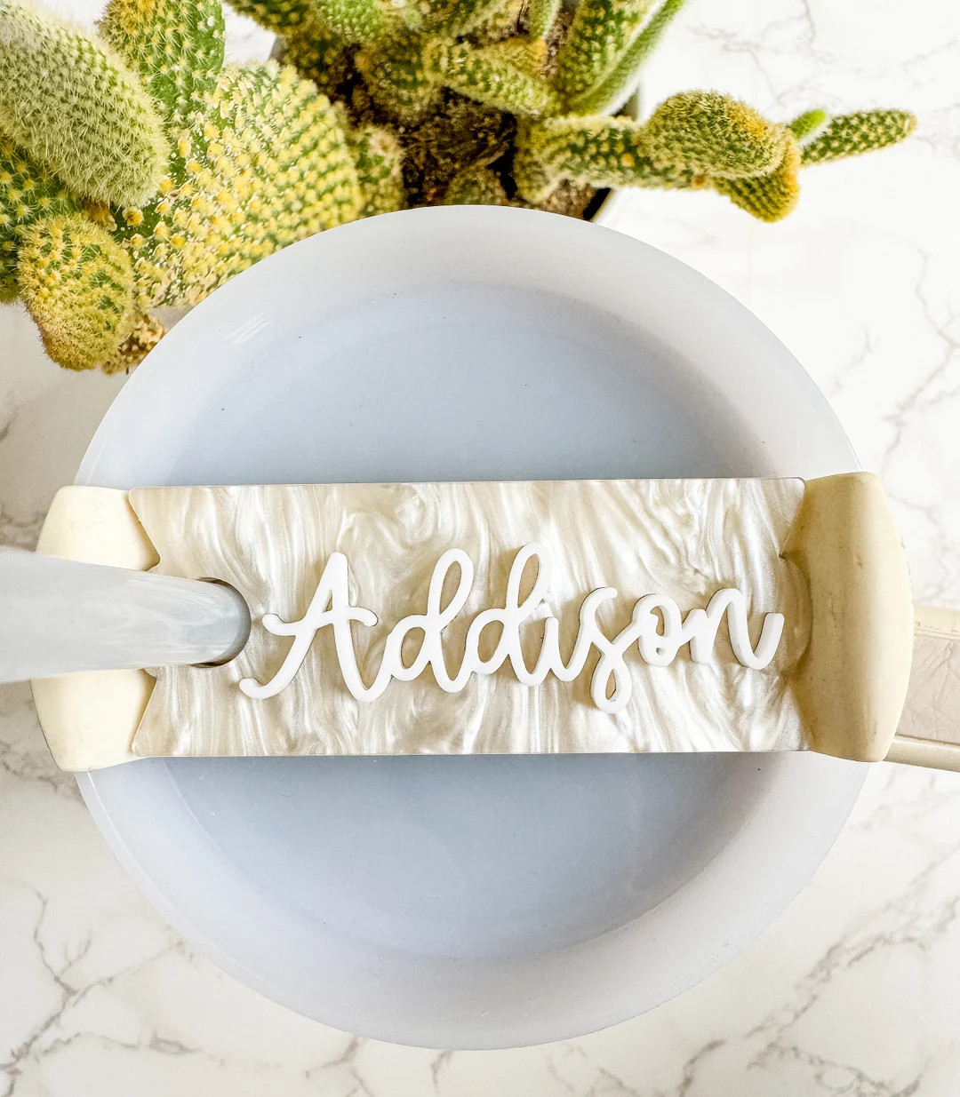 Stanley Lid Tag PEARL White Name Plate Backround Name Plate Tag Acrylic Personalized Name Tag 30o... | Etsy (US)