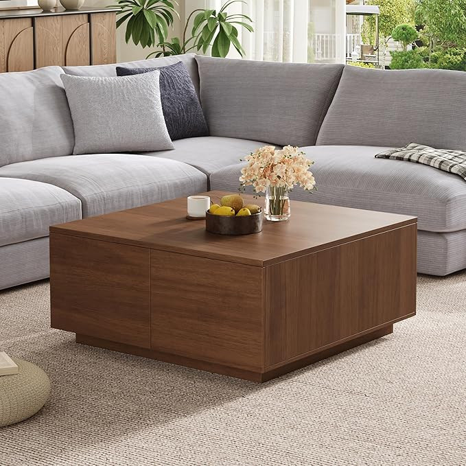 Merax Modern Wood Square Coffee Table with 4 Hidden Storage Drawers, 33.25" Minimalist Center Tab... | Amazon (US)