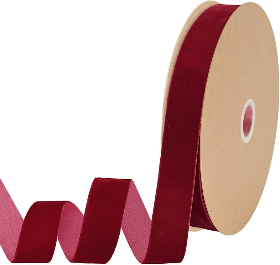 Burgundy Velvet Ribbon 7/8 Inch x 25 Yards Perfect for Christmas Tree Gift Wrapping Flower Bouque... | Amazon (US)