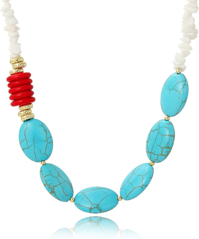 Bohemian Turquoise Necklaces for Women Boho Handmade Beaded Necklaces Vintage Horn Charm Statemen... | Amazon (US)