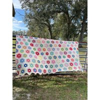 Hand Stitched Quilt, Antique Handmade, Bedding, Vintage Blanket, Picnic Country Summer Flower Pattern, Wedding Gift | Etsy (US)