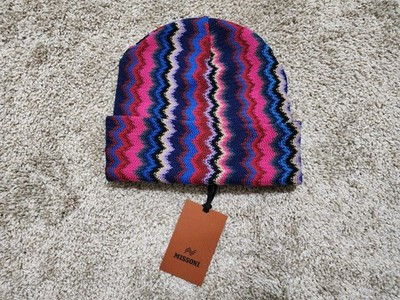 Missoni Woven Chevron Wool Blend Beanie Multicolor Red & Pink Made in Italy NWT | eBay US