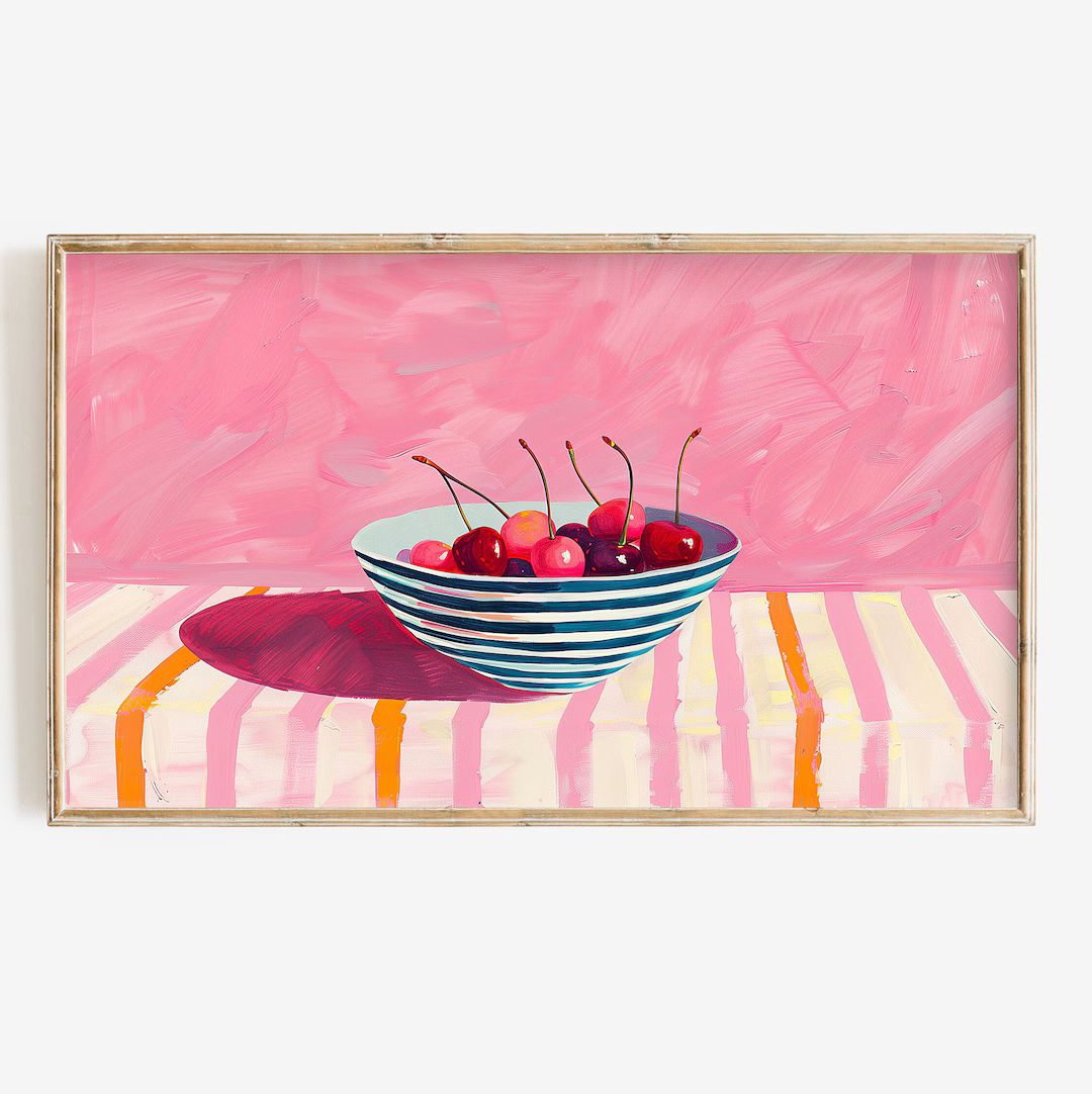 Frame TV Art | Colorful Cherry Digital Download for Tv | Trendy Still Life Spring or Summer Pink ... | Etsy (US)