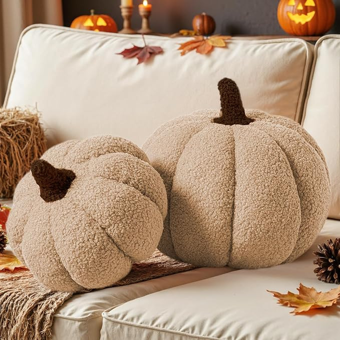Lanpn Fall Pumpkin Pillows Set of 2, Halloween Decoration Plush Throw Pillows Soft Fleece Sherpa ... | Amazon (US)