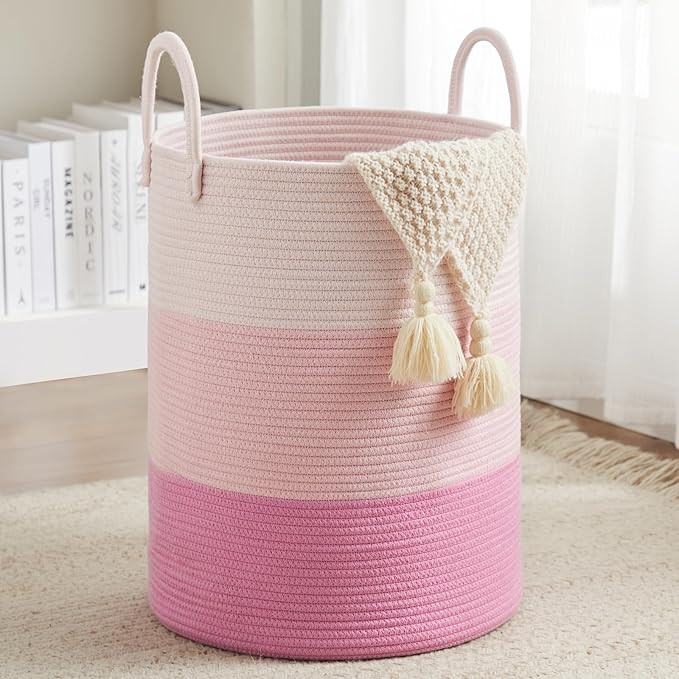 Cotton Rope Laundry Hamper by Fiona's magic, Tall Woven Laundry Basket Storage, Baby Nursery Hamp... | Amazon (US)