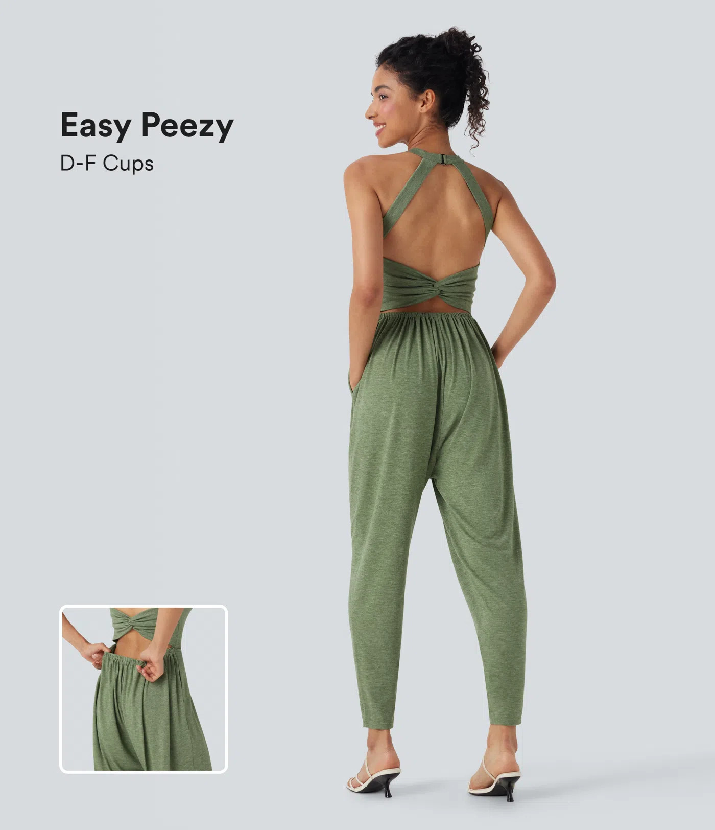 Women’s U Neck Harem Casual Jumpsuit with Pockets-Easy Peezy Edition D-F Cups - Halara | HALARA