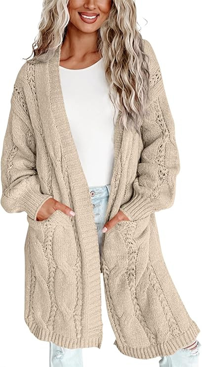 Imily Bela Womens Oversized Open Front Long Cardigans Cable Knit Long Lantern Sleeve Chunky Sweat... | Amazon (US)
