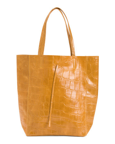 Made In Italy Leather Croc Embossed Unlined Shopper | TJ Maxx