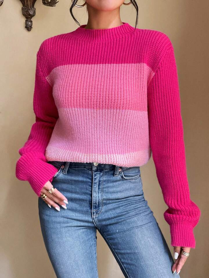 SHEIN Essnce Color Block Mock Neck Sweater | SHEIN