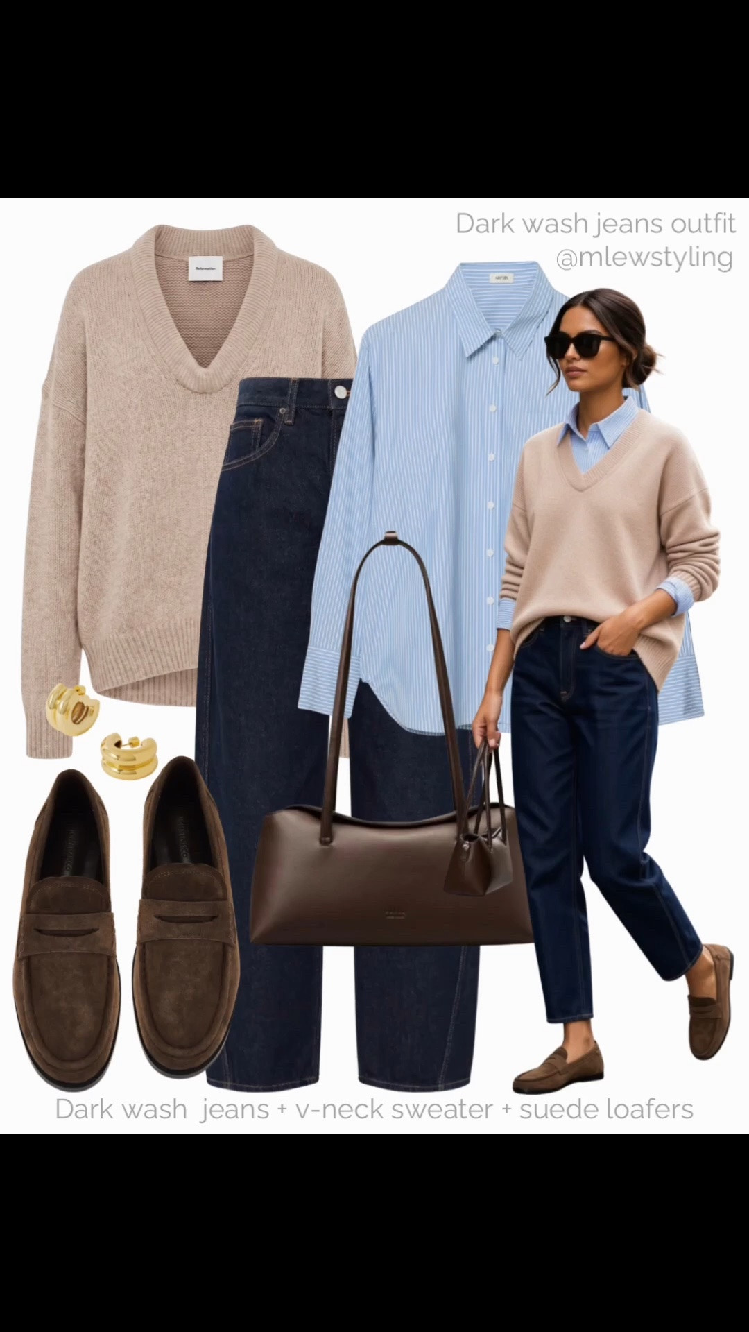 Fall outfit with dark wash jeans 🍂

Tags: good American barrel leg denim, reformation v-neck sweater, blue button down, chocolate brown suede loafers, freja nyc shoulder bag, gold double hoop earrings, casual workwear, autumn office outfit, capsule wardrobe

#LTKfall #LTKjeans #LTKworkwear