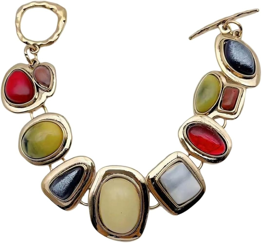 MakeMeChic Women's Metal Geometric Stone Bracelet Charm Bracelets Vintage Jewelry | Amazon (US)