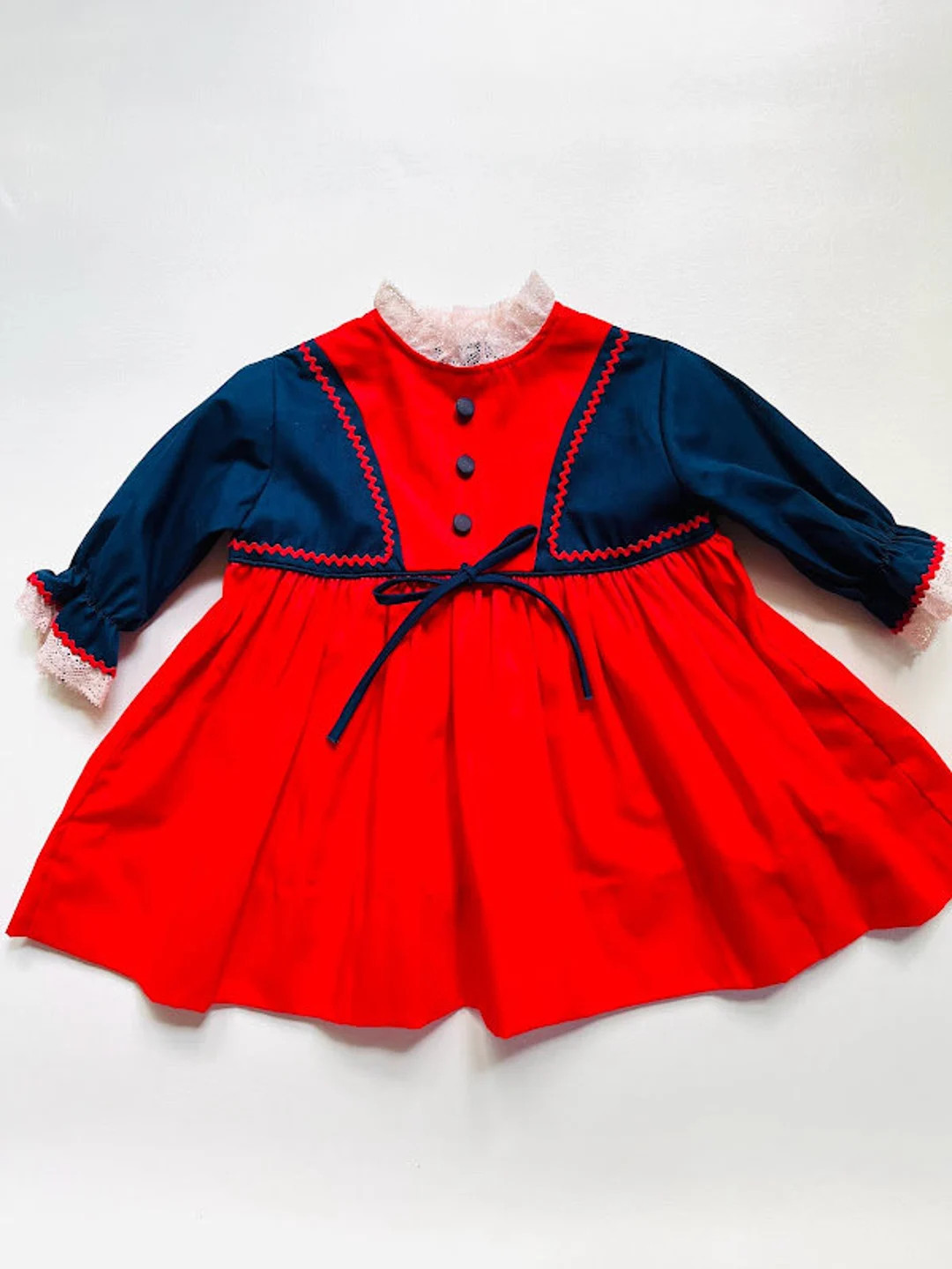 Vintage 60s 70s Toddler Girls Red and Navy Blue Long Sleeved - Etsy | Etsy (US)