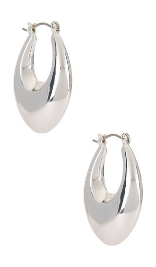 Ettika Open Teardrop Hoop Earrings in Metallic Silver. | Revolve Clothing (Global)