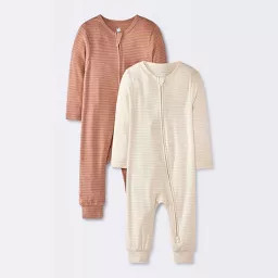 Baby 2pk So Very Soft Striped Modal Long Sleeve Romper - Cloud Island\u2122 Tan/Brown Newborn | Target