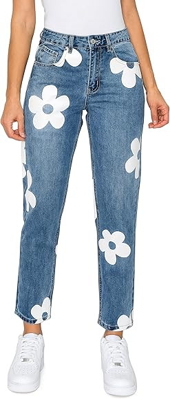 KHAKI & BLUE Women's Printed Mom Jeans | Amazon (US)