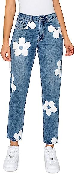 KHAKI & BLUE Women's Printed Mom Jeans | Amazon (US)