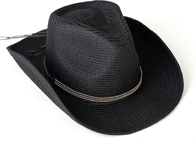 Western Style Classic Cowboy Straw Hat Wide Brim Cowgirl Hat with Belt Buckle | Amazon (US)
