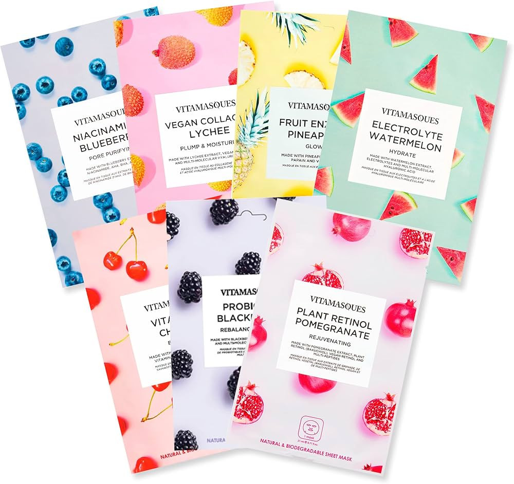 Vitamasques Face Masks Skincare Sheet Kit, 7-Pack - Juicy Collection of Triple-Layer Sheet Facial... | Amazon (US)