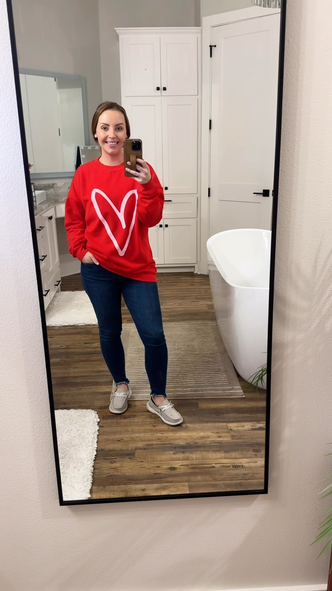 Red Heart Print Sweater ♥️ So comfy and warm. Perfect for Valentine Day or winter weather. 

I am 5’3” ~ 130lbs ~ size 4-6 wearing a size medium in this sweater. 

Valentine’s Day style | Valentine sweater | red sweater | heart top 

#LTKSeasonal #LTKStyleTip #LTKFindsUnder100