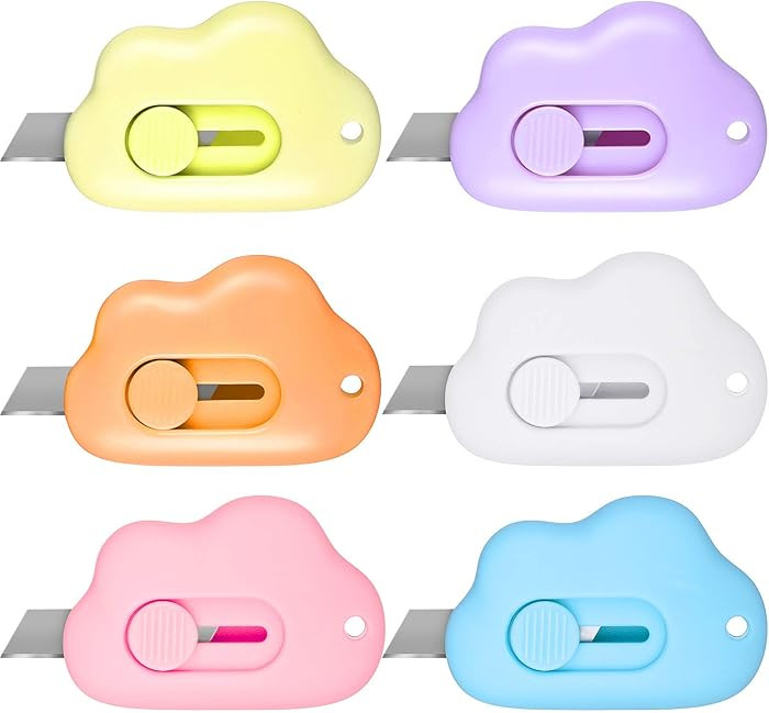 Zonon 6 Pieces Mini Cloud Letter Opener Retractable, Small Cute Box Cutter Keychain, Tiny Utility... | Amazon (US)
