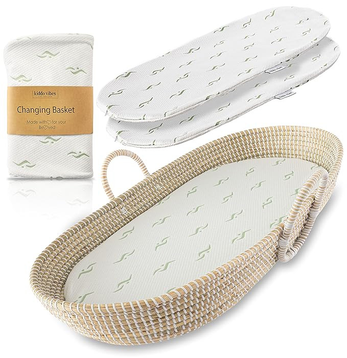 Baby Changing Basket - with Thick Pad & 3 Waterproof Bamboo Jacquard Covers. Organic Seagrass Mos... | Amazon (US)