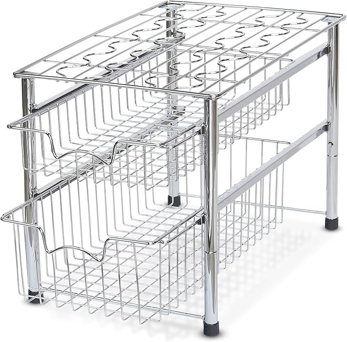 Simple Houseware Stackable 2 Tier Sliding Basket Organizer Drawer, Chrome | Amazon (US)