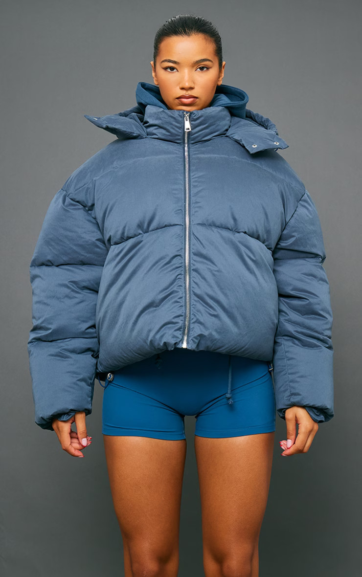 Petrol Peached Oversized Hooded Puffer Coat | PrettyLittleThing US