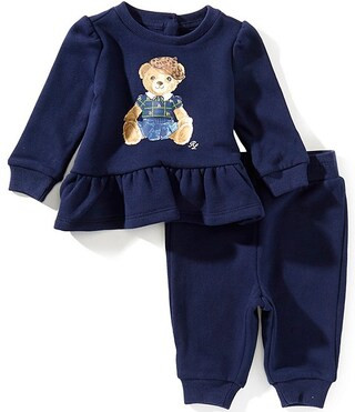 Baby Girls Long-Sleeve Polo Bear Fleece Sweatshirt & Matching Jogger Pants Set | Dillard's