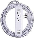 Philips 2 Outlet Power Strip Surge Protector with 2 USB Ports, 8 Ft Extra Long Power Cord, Designer  | Amazon (US)