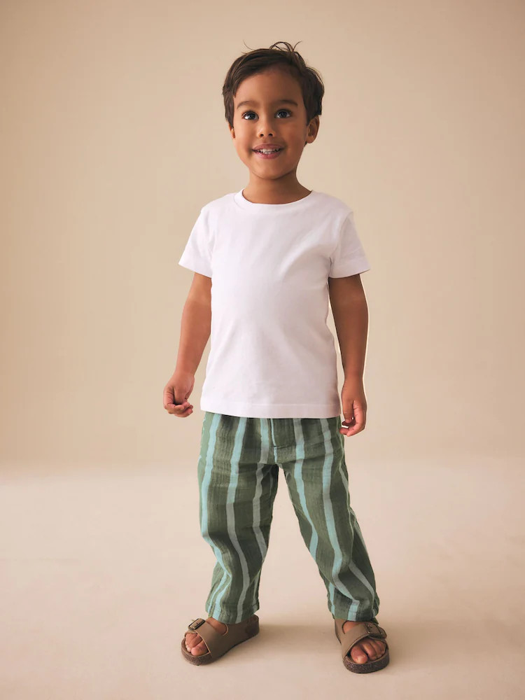 Sage Green Striped Soft Textured Pull On Trousers (3mths-7yrs) | Next US