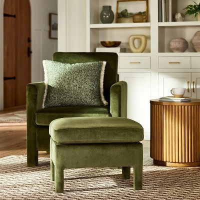 Bellfield Fully Upholstered Ottoman Olive Green Velvet - Threshold™ designed with Studio McGee | Target